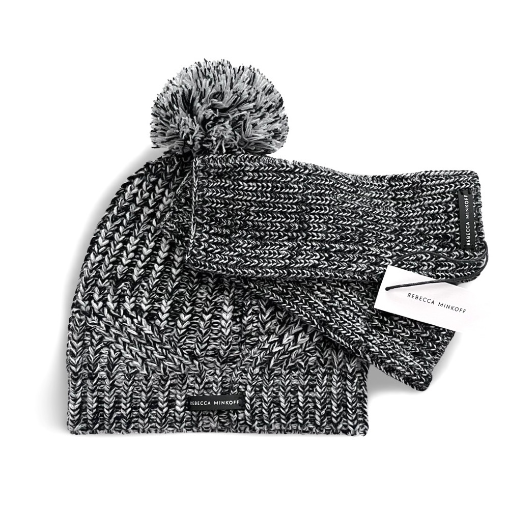 Rebecca Minkoff | New With Tags✨ Black & Grey Marled Knit Beanie & Armwarmer Set